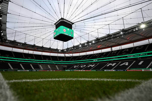 Top 10 Largest Bundesliga Stadiums: A general view inside the stadium prior to the Bundesliga match between Eintracht Frankfurt and Borussia Mönchengladbach at Deutsche Bank Park on October 30, 2024 in Frankfurt am Main, Germany.