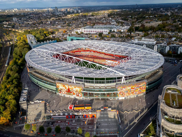 Premier League Stadiums Ranked by Capacity: An aerial view of Emirates Stadium prior to the UEFA Champions League 2024/25 League Phase MD3 match between Arsenal and Shakhtar Donetsk at Emirates Stadium on October 22, 2024 in London, England.