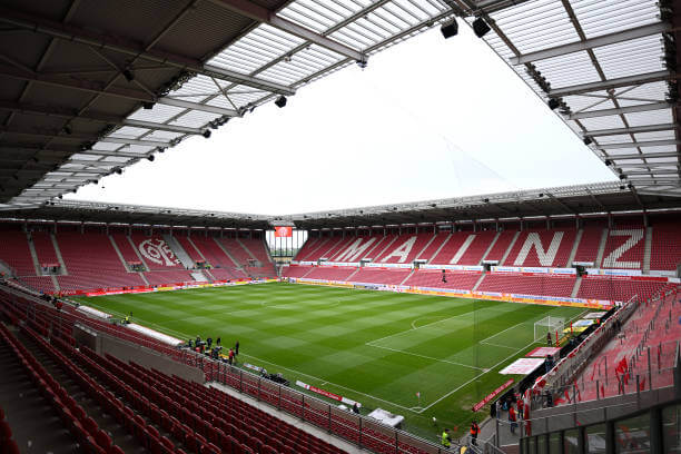 Top 10 Largest Bundesliga Stadiums: A general view inside the stadium prior to the Bundesliga match between Mainz 05 and 1. FC Köln at MEWA Arena on April 28, 2024 in Mainz, Germany.