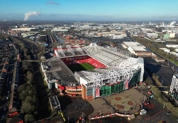 Premier League Stadiums Ranked by Capacity: An aerial view of Old Trafford before the Premier League match between Manchester United and Fulham on February 24, 2024 in Manchester, England.