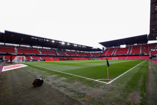 Top 10 Largest Ligue 1 Stadiums: A general view of inside the stadium prior the Ligue 1 match between Rennes and Angers at Roazhon Park on December 15, 2024 in Rennes, France.