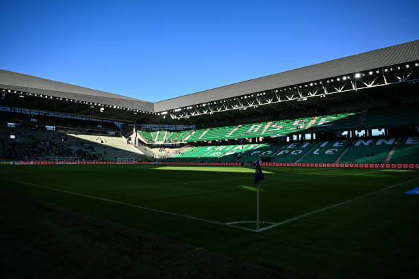 Top 10 Largest Ligue 1 Stadiums: A general view of inside the stadium prior the Ligue 1 match between Saint-Étienne and Lens at Stade Geoffroy-Guichard on October 19, 2024 in Saint-Etienne, France.