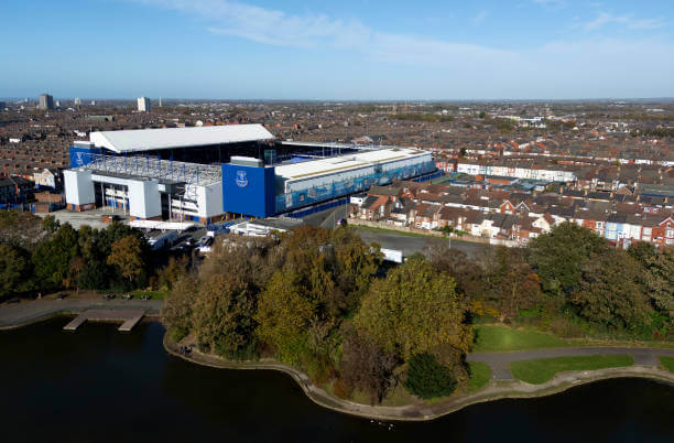 Premier League Stadiums Ranked by Capacity: An aerial view of Goodison Park is seen prior to the Premier League match between Everton and Fulham on October 26, 2024 in Liverpool, England. 