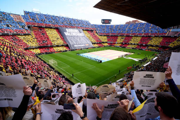 La Liga Stadiums Ranked by Capacity: A general view inside the stadium prior to the La Liga match between Valencia CF and Real Betis Balompie at Estadio Mestalla on November 23, 2024 in Valencia, Spain.