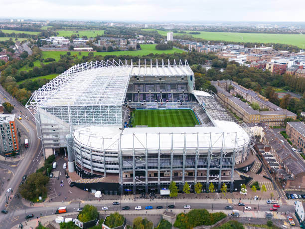 Premier League Stadiums Ranked by Capacity: An aerial view of St James' Park, home to Newcastle United prior to the UEFA Champions League match between Newcastle and Paris Saint-Germain at St. James Park on October 4, 2023 in Newcastle upon Tyne, United Kingdom. 
