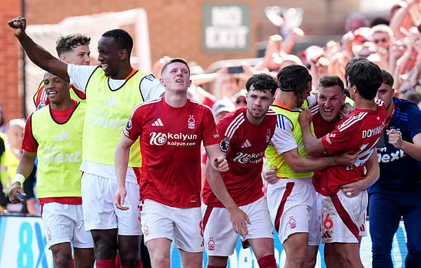 Premier League 2024–25 season: Chris Wood celebrates with his teammates after scoring his sides second goal during the Premier League match at City Ground on Sunday May 11, 2025.